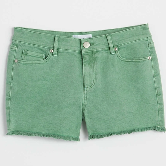 LOFT Pants - LOFT frayed hem mid rise denim shorts, 32", green